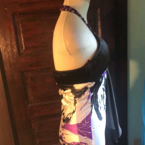 Vintage Dave & Johnny sz 4 formal halter neckline/ black, white,and purple dress - Picture 8 of 15